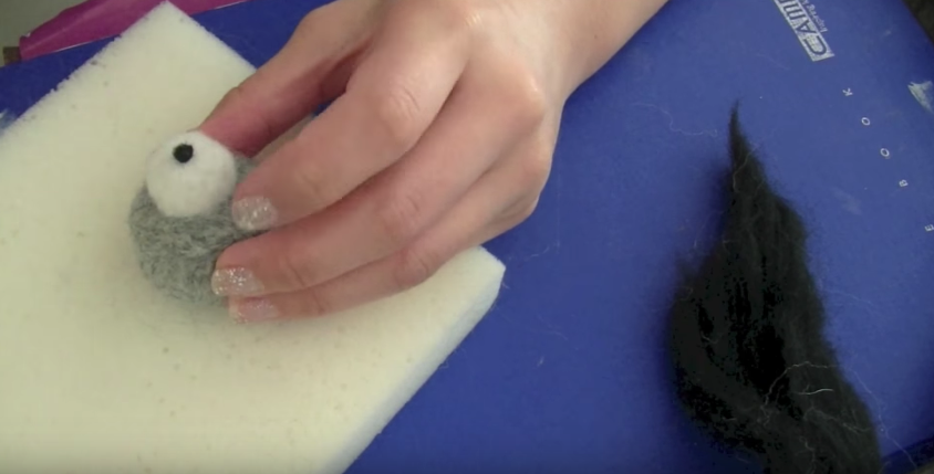 make diy puppy plushie nose with black felting wool ball