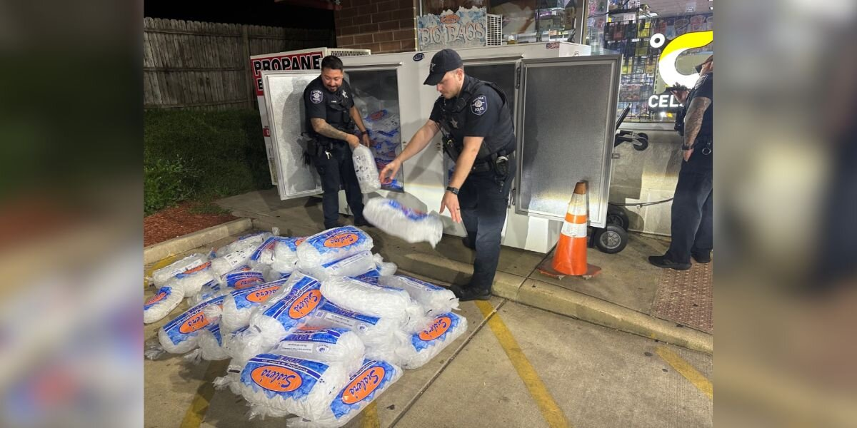 Officers Rush To Haul 1,000 Pounds Of Ice To Save Tiny Kitten Trapped Behind Freezer