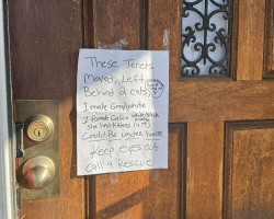 Note On Vacant House’s Door Leads Rescuers To Abandoned Mama Cat And Her Kittens