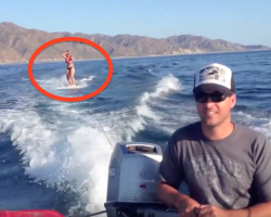The Woman In The Back Is Wakeboarding When All Of A Sudden… Whoa!