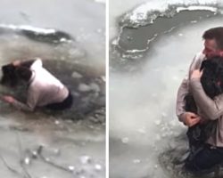 Man Jumps In Icy Water To Save A Little Dog He Didn’t Even Know