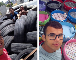 Young Brazilian artist transforms old discarded tires into comfy beds for stray pets