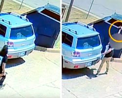 Woman Swings Tiny Puppy By The Neck, Throws Him In The Dumpster And Runs Off