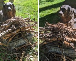 People Are Leaving Sticks At The Statue Of A Dog Guarding His Owner’s Grave