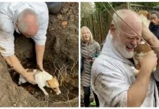 Man breaks down in tears after pulling his missing dog from a fox hole