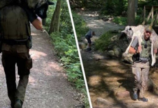Man Carries Exhausted 100-Lb German Shepherd On His Shoulder To Save His Life