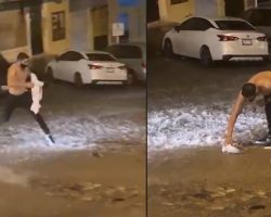 Man Takes The Very Shirt From His Back To Save Little One Stuck In The Flood