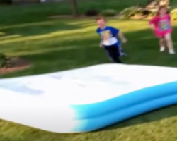Mom Sees Inflatable Pool Zooming Around The Yard With The Kids Chasing It