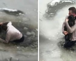 Man jumps into icy waters to save dog’s life