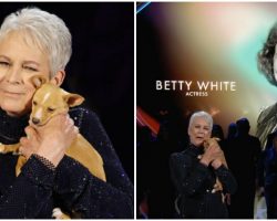 Jamie Lee Curtis pays tribute to Betty White at the Oscars, with the help of a rescue dog