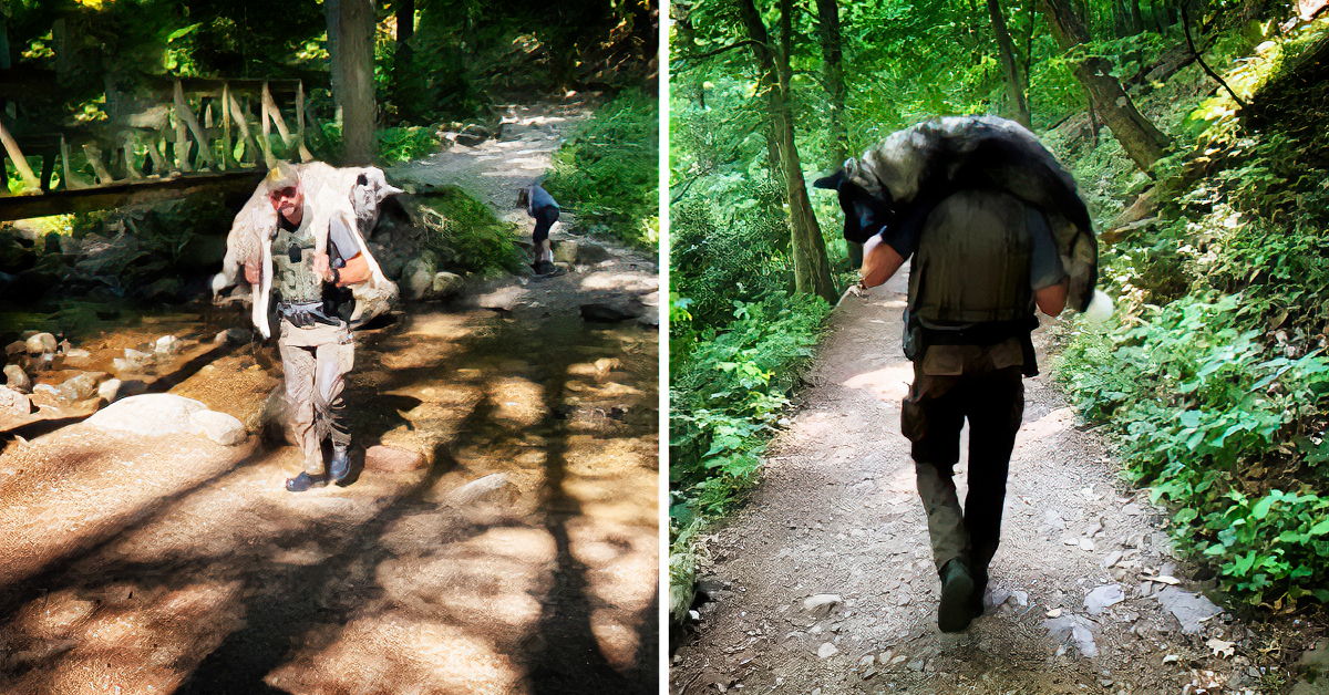 Park Ranger Carries 100 Pound Dog On His Shoulders To Save His Life