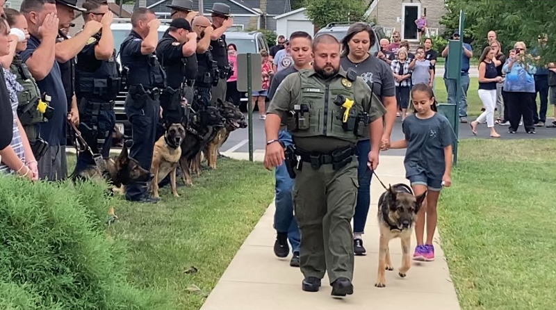 Police K9 with terminal cancer gets final salute from officers as he takes his last walk