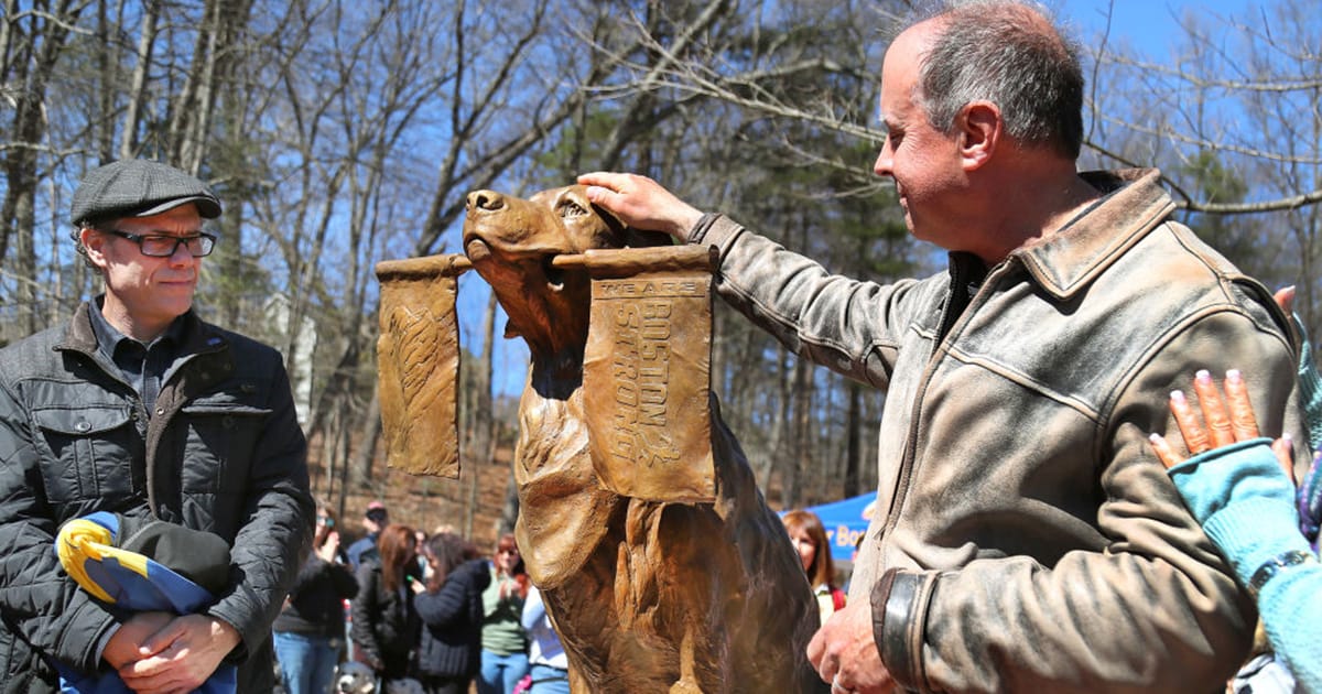 Bronze statue of iconic Boston Marathon dog Spencer unveiled along race route, year after dog’s death