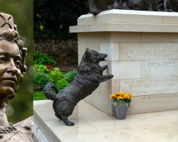 Newly-unveiled statue of Queen Elizabeth II includes her beloved pet Corgis