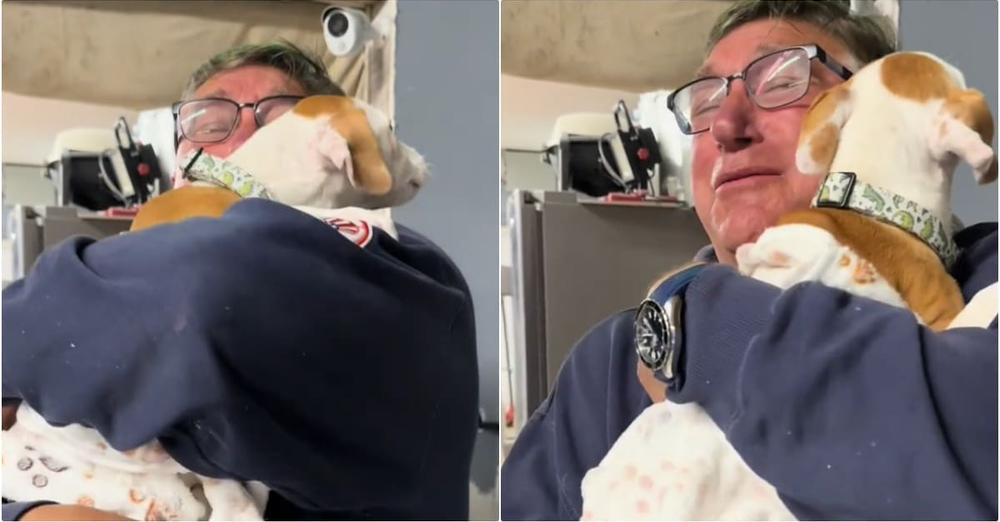 Man Cries When Daughter Hands Him A Puppy To Mend His Grieving Heart